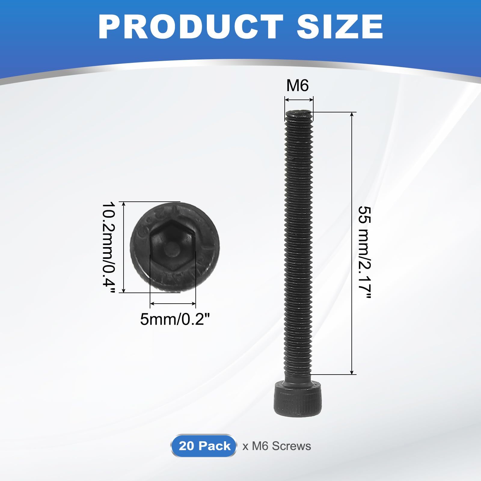 PATIKIL M6 x 55mm Hex Socket Head Screws Cap Bolt - Image 2