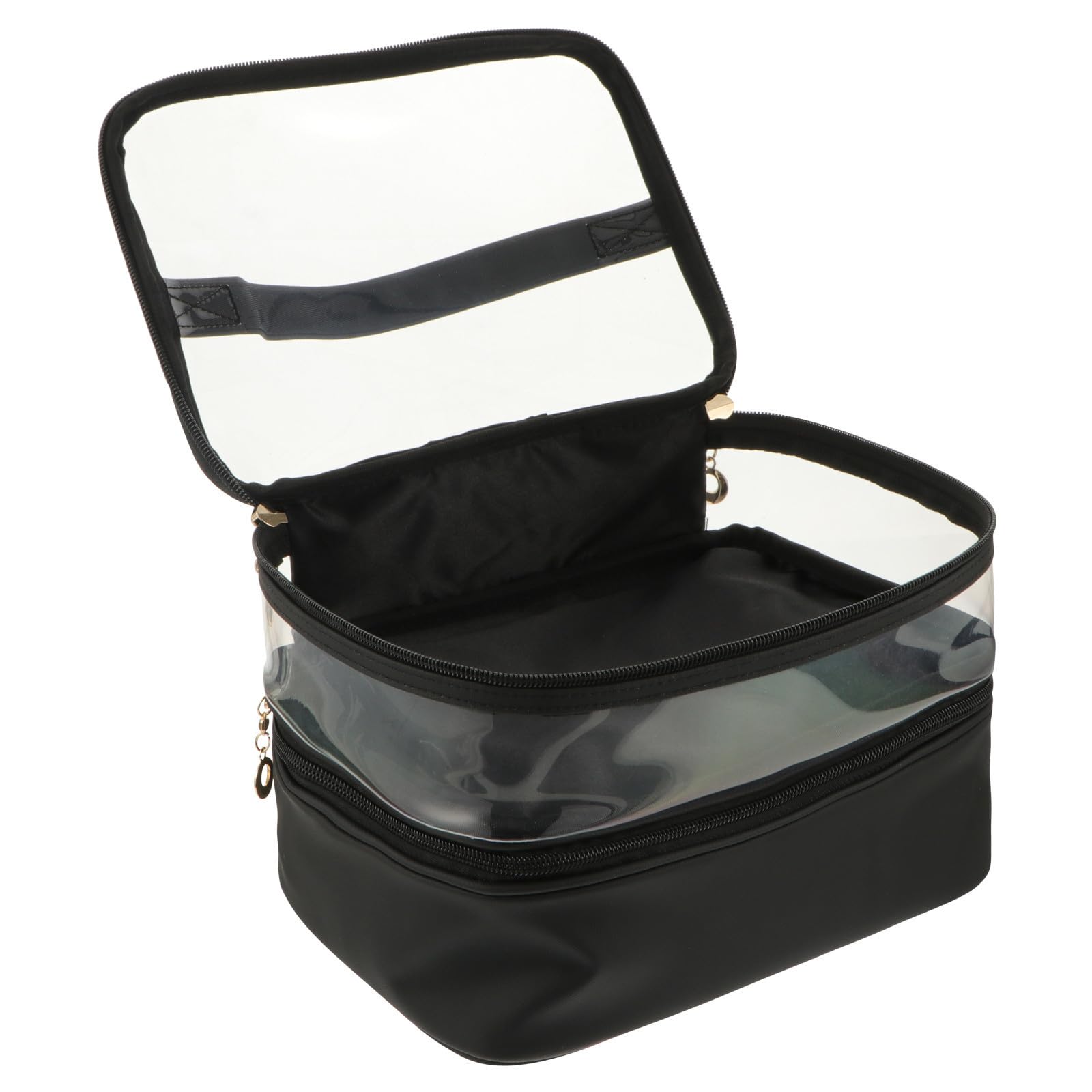 Borsa Cosmetica Nera Doppio Strato da Viaggio Grande Capacità | Pu e Plastico, Resistente All’usura, Accesso Rapido per Casa e Viaggi di Lavoro