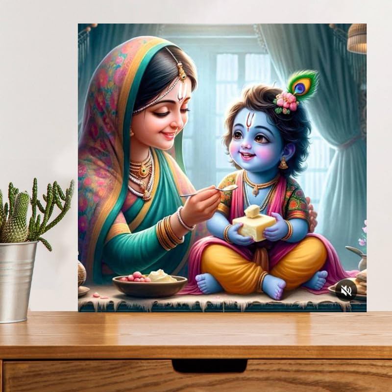 Image of British Terminal Cute little Bal Gopal Baby God Krishna| Kanha Ji | Laddu Lord Makhan Chor Painting Religious Poster for Pregnant Women for wall (matt thin vinyl,sticker,multicolor,unframed)| bj232