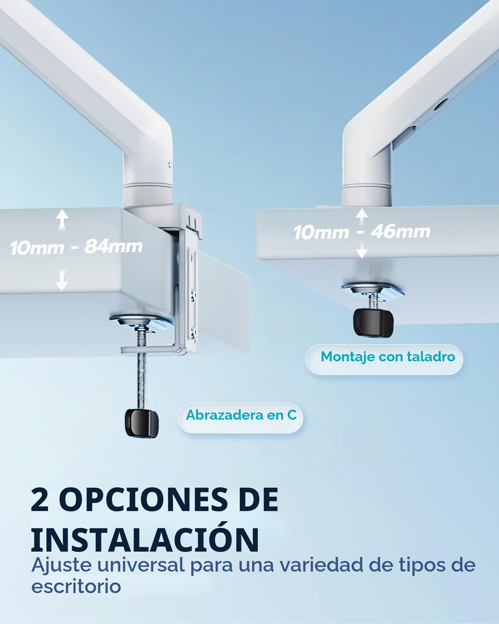 ARES WING Soporte de Monitor 17"-40" para Pantallas Planas y Curvas, Brazo de Monitor Altura Ajustable, Carga Máxima 12 kg, Compatible con VESA 75x75/100x100, Montaje de Escritorio Ergonómico