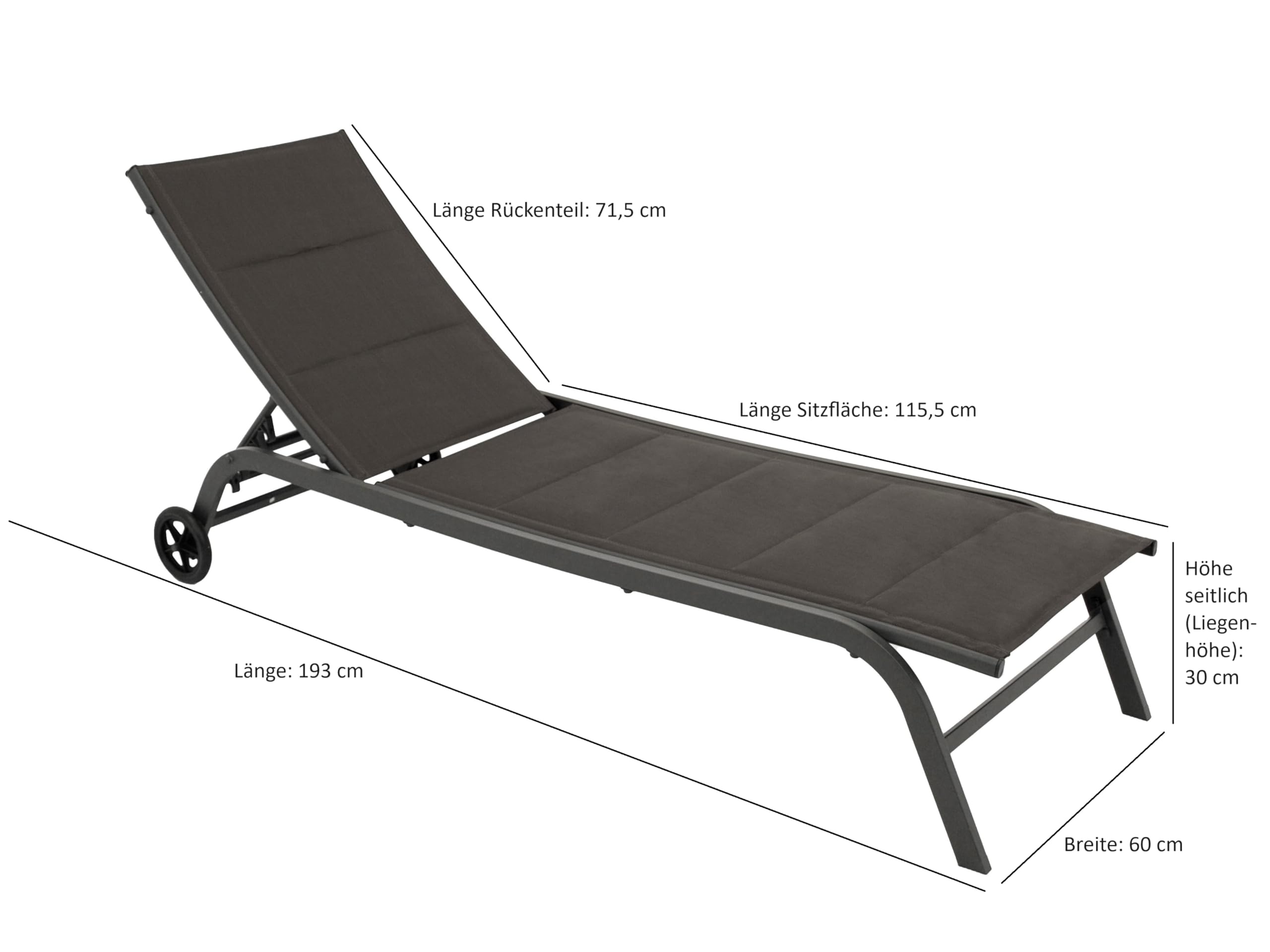 DEGAMO Gartenliege Rollenliege Riva, Stahlgestell grau, Liegefläche Kunstgewebe gepolstert grau, verstellbar, Outdoor