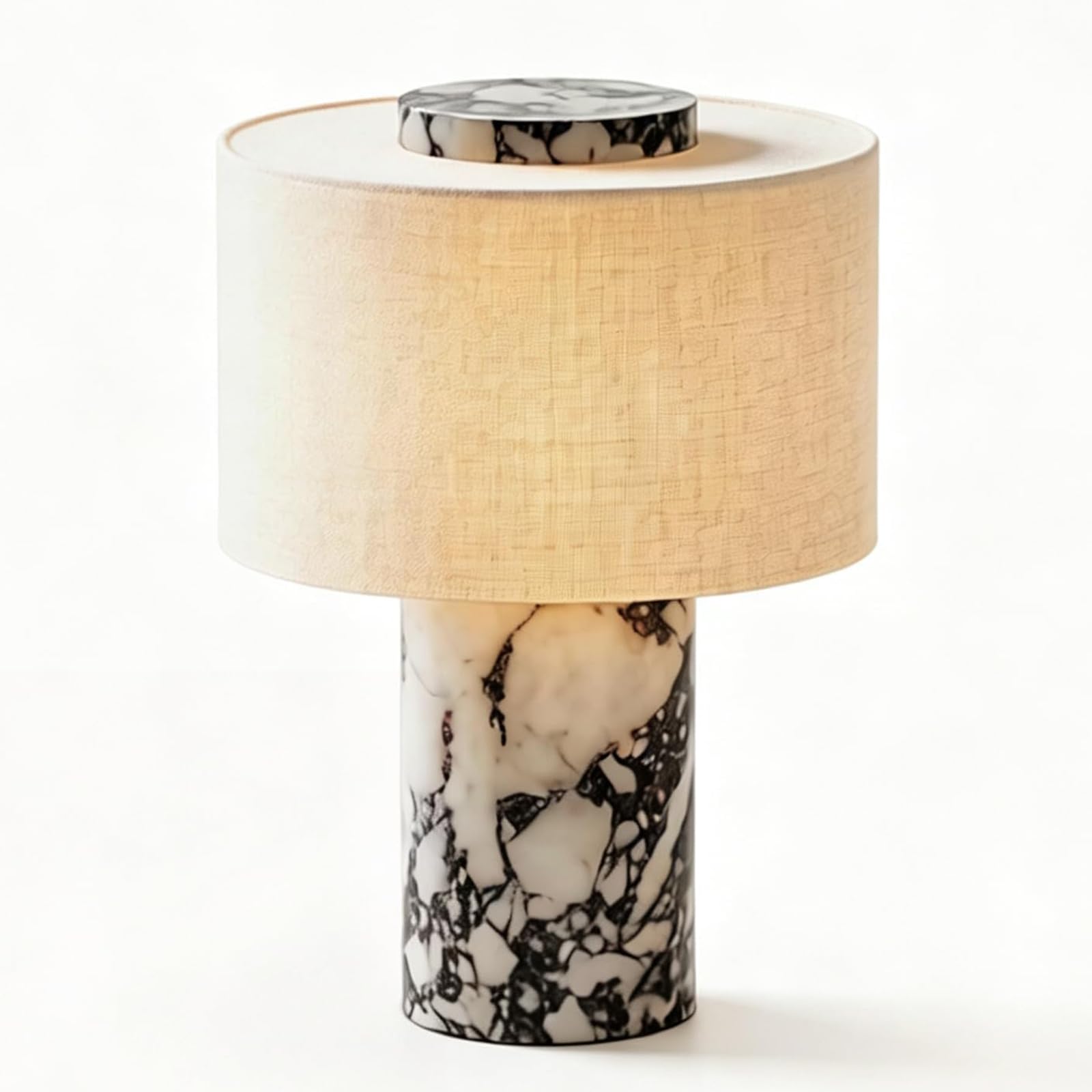 Modern Genuine Marble Cordless Lamp - Natural Stone Table Lamp with Linen Shade, 3-Way Touch Dimmable USB-c Rechargeable Bedside Light for Elegant Living Room Bedroom Plug-in Model