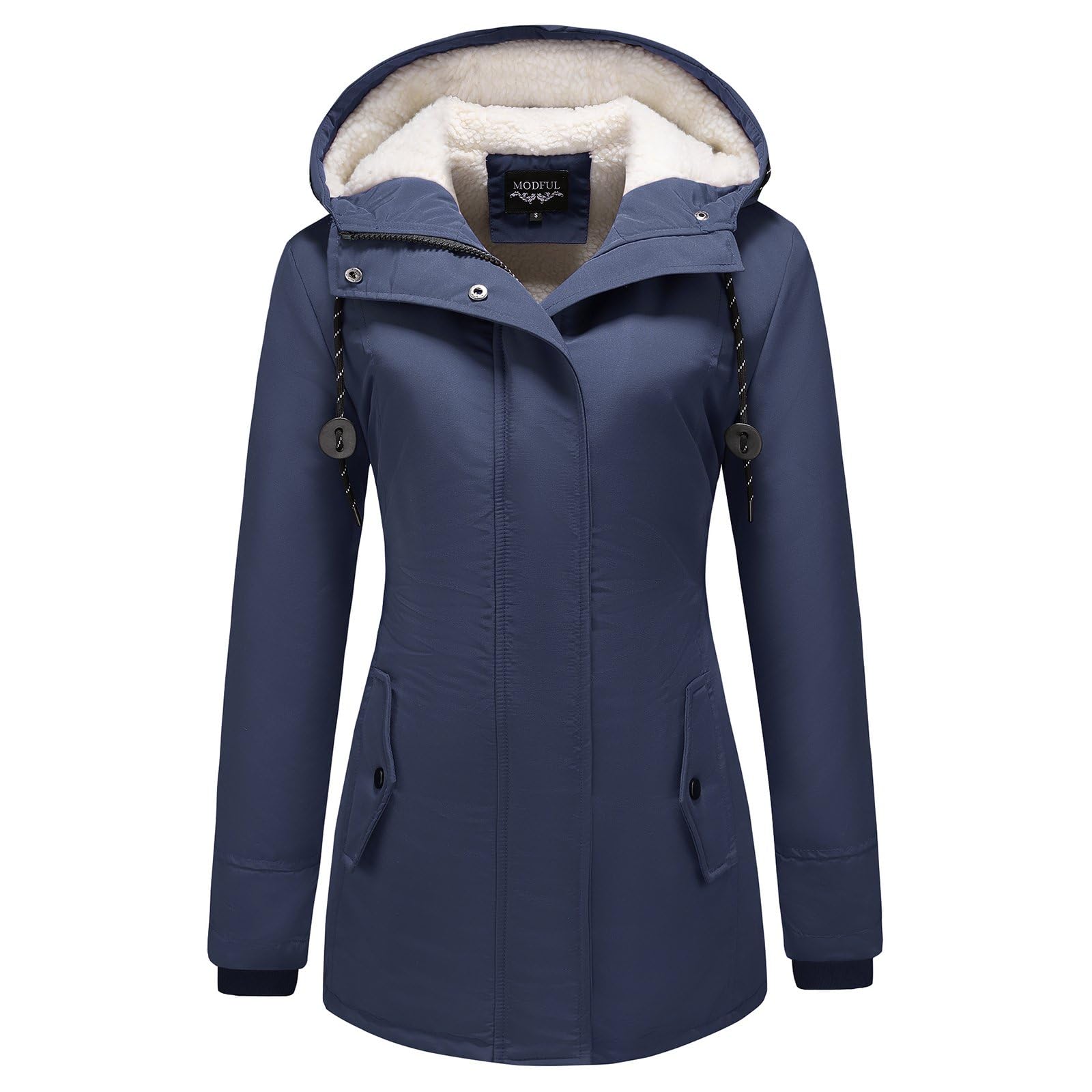 MODFUL Parka doublée Sherpa pour femme - Manteau d'hiver chaud à capuche épais