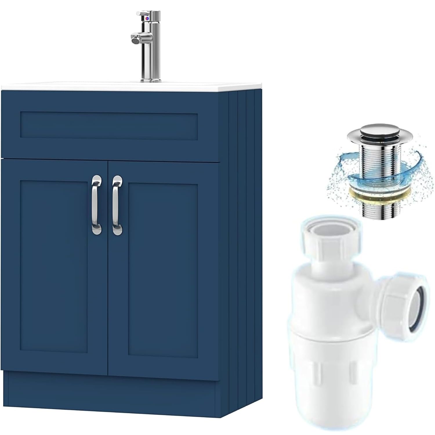 BELOFAY Under Sink Bathroom Cabinet Floor Standing Storage Cupboard Basin Unit, 500mm Vanity Unit Basin, Waste and Trap, Tap not Included (Crawley Blue)
