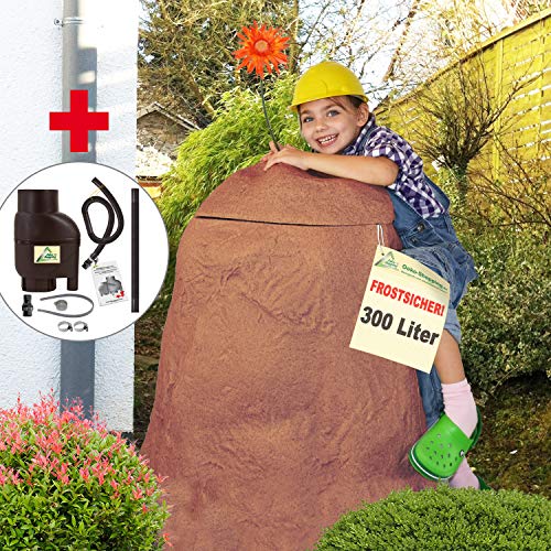 Preisvergleich Produktbild AMUR Regentonne, Regentonnen, Regenspeicher, Regenbehälter, Fels 300l braun mit Befüll- und Entnahme-Set braun FROSTSICHERES Regenfass Wassertonne mit Deckel und Wasserhahn DAS ORIGINAL!