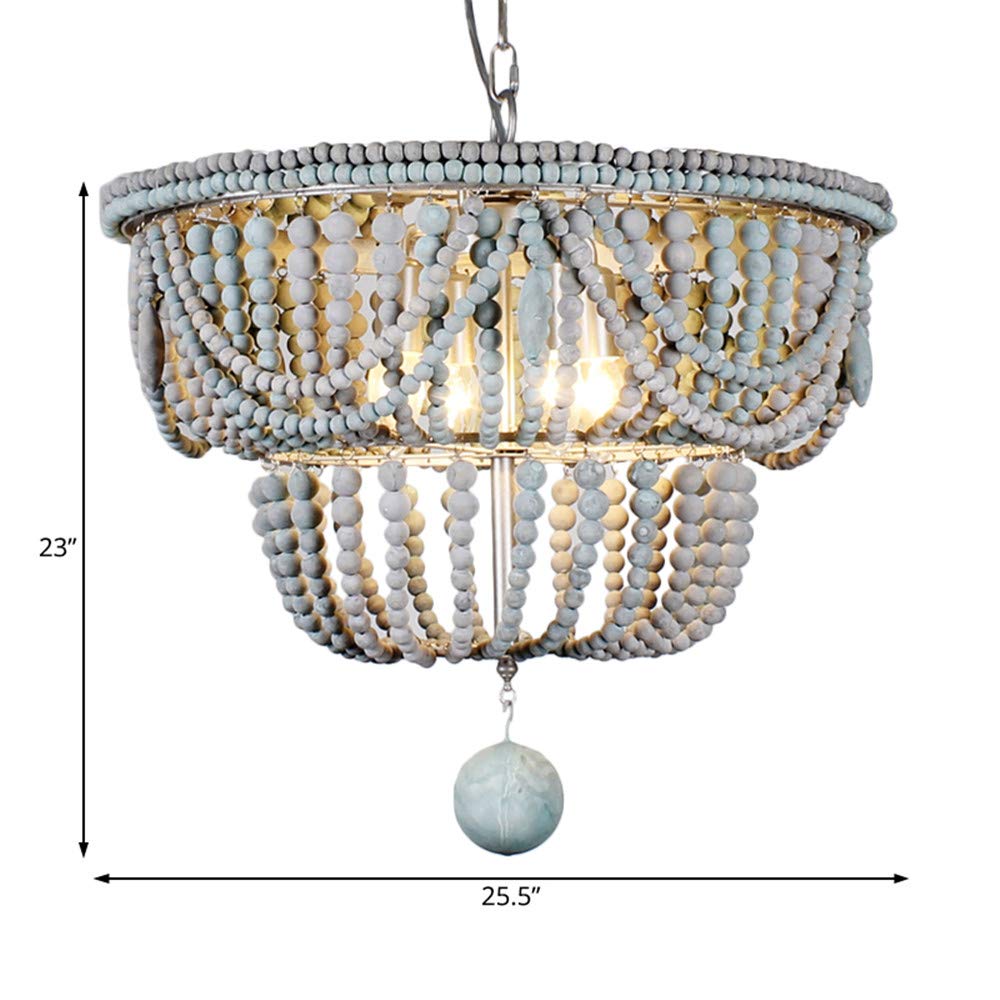 Niebieski i szary Retro Vintage Koralikowy Współczesny Styl Mebli Dekoracyjna lampa Hotel Oświetlenie Domu Żyrandol Shabby Chic Drewniana Wisząca Lampa Wisząca Bohemian Boho Plażow