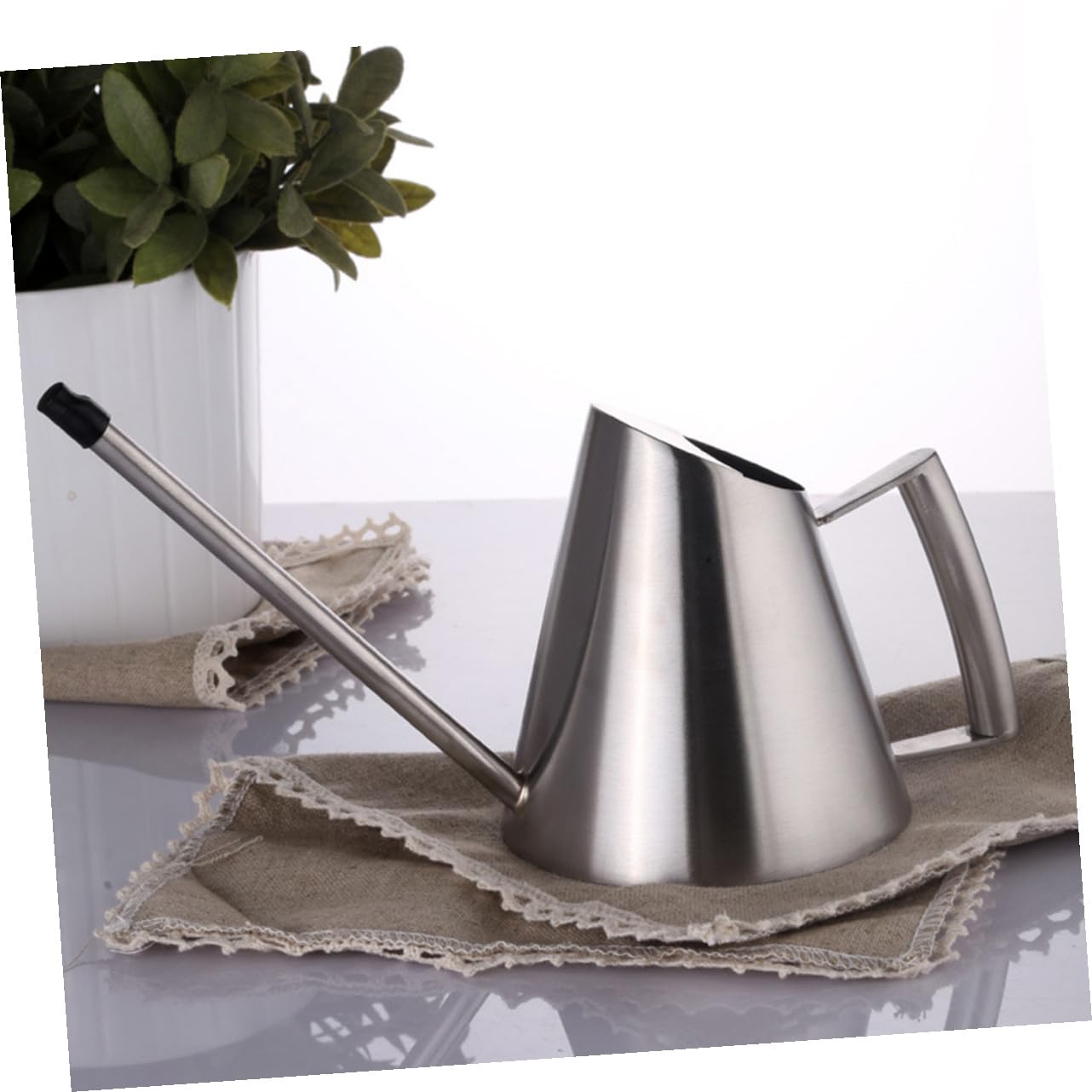 Annaffiatoio in Acciaio Inox da Giardino 400ml, Manico Ergonomico e Ampia Apertura, per Piante Sospese e Prato, Argento