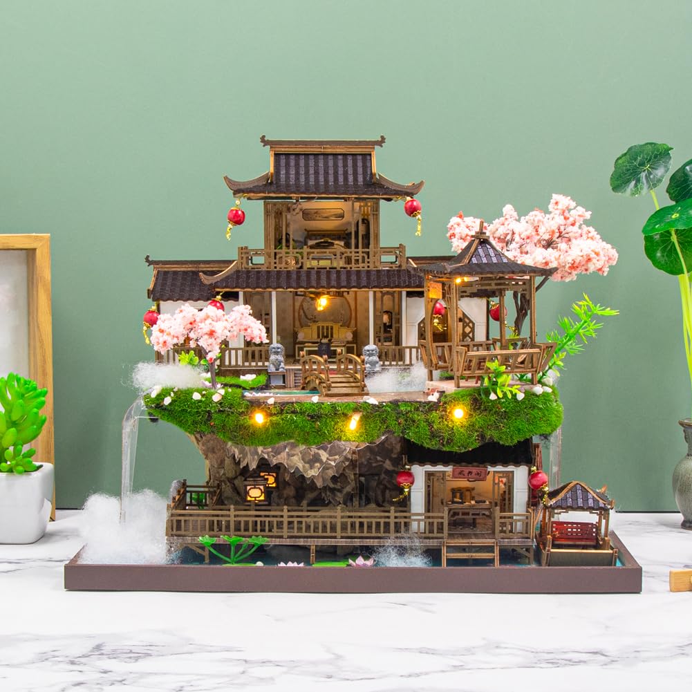 Mini muebles de casa de muñecas china de Fairyland Villa, kit de casa de muñecas en miniatura con luz LED, escala 1:24, habitación creativa para regalo romántico de cumpleaños y Navidad