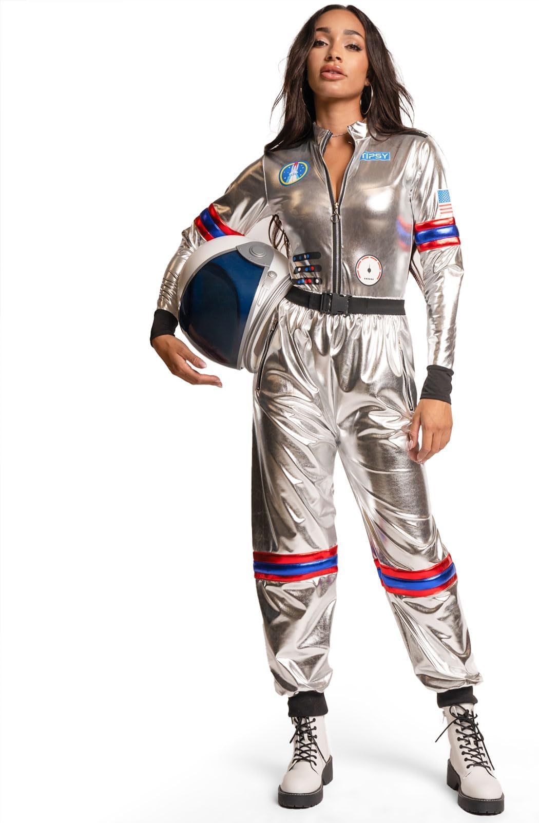 Women's Two Piece Front Zip Halloween Costumes - Shiny Two Piece Zippered Halloween Bodysuit for Women