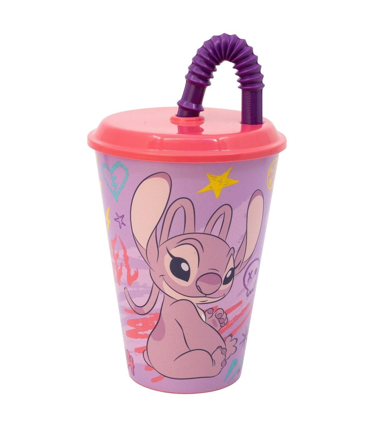 Golddunes Kids Character Sports Tumbler 430ML Drinking Re-usable Plastic Cup with Re-Usable Straw (Stitch Angel)