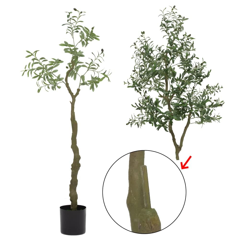 Arbre d'Olivier Artificiel en Pot, Feuilles Et Fruits, Style Méditerranéen, Intérieur/Extérieur, Entretien Facile, Base Lestée, Résistant UV(7ft)