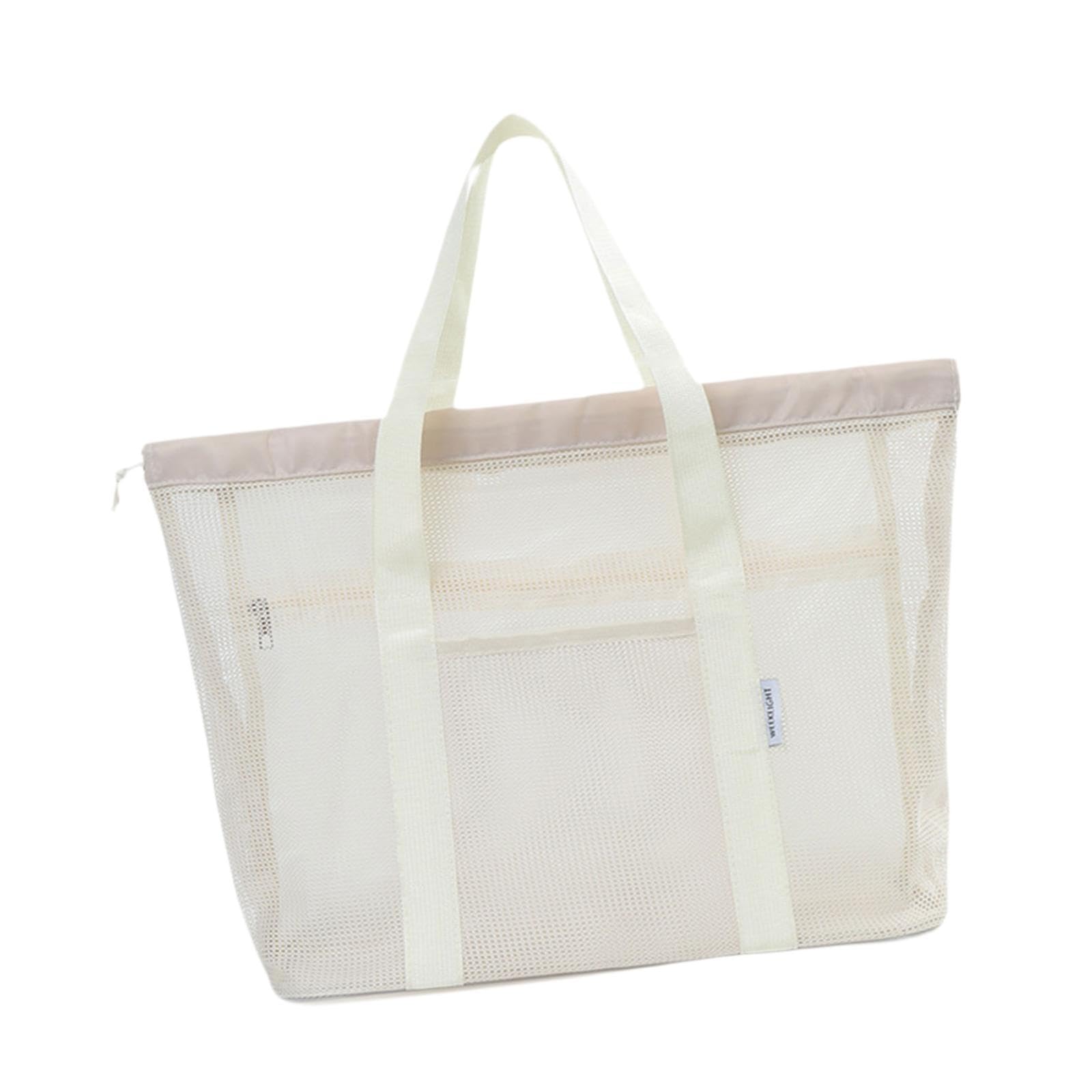 nivaa Mesh Beach Bags Foldable Toys Pool Bag for Vacation Essentials Travel L White-picture-43