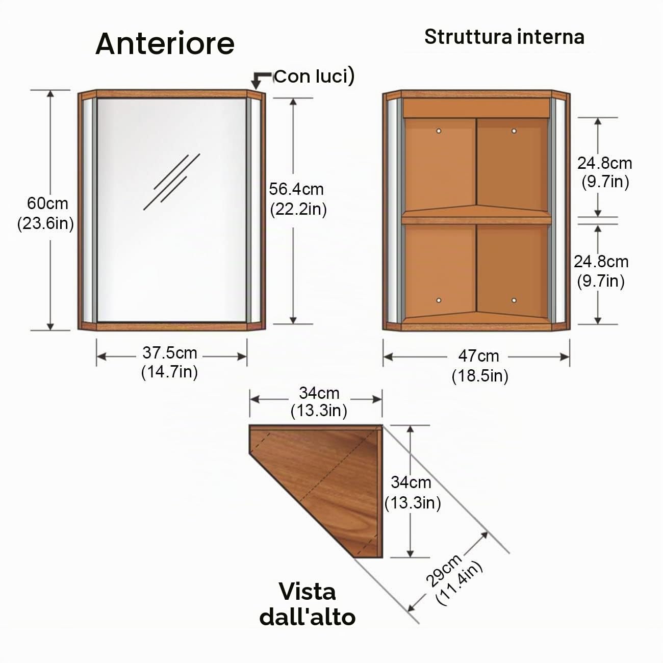 Mobiletto A Specchio Angolare da Bagno Armadietti A Parete con Luci A LED Armadietto A Specchio da Bagno Illuminato - Salvaspazio