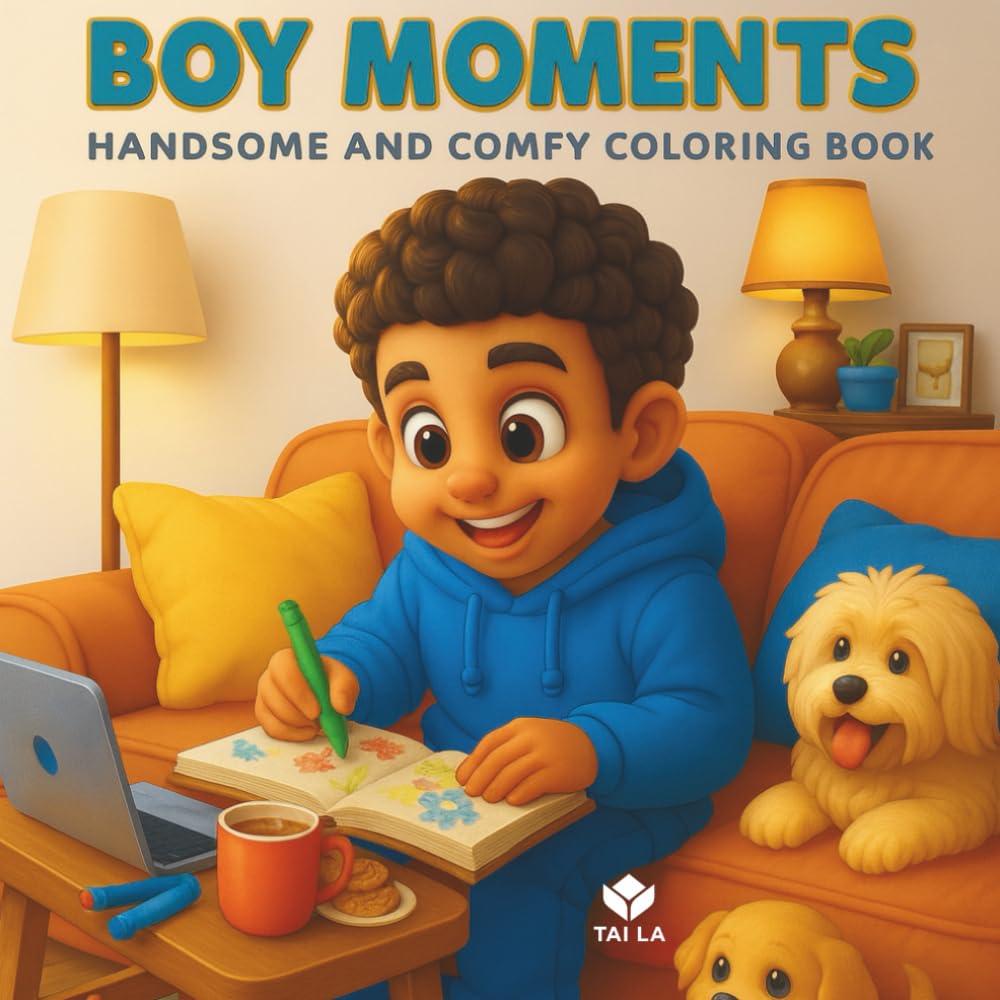 Boys Moments Coloring Book: For Adults and Teens Featuring Cute Cozy Daily Activities for Relaxation