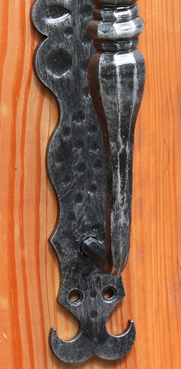 Tirador de puerta de acero macizo forjado, para puerta principal, puerta de entrada, puerta corredera, puerta, etc. Arte de hierro antiguo (negro y plata)