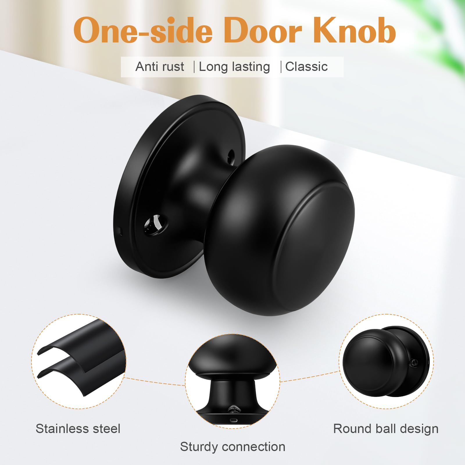 Black Dummy Door Knobs - 4 Pack -4