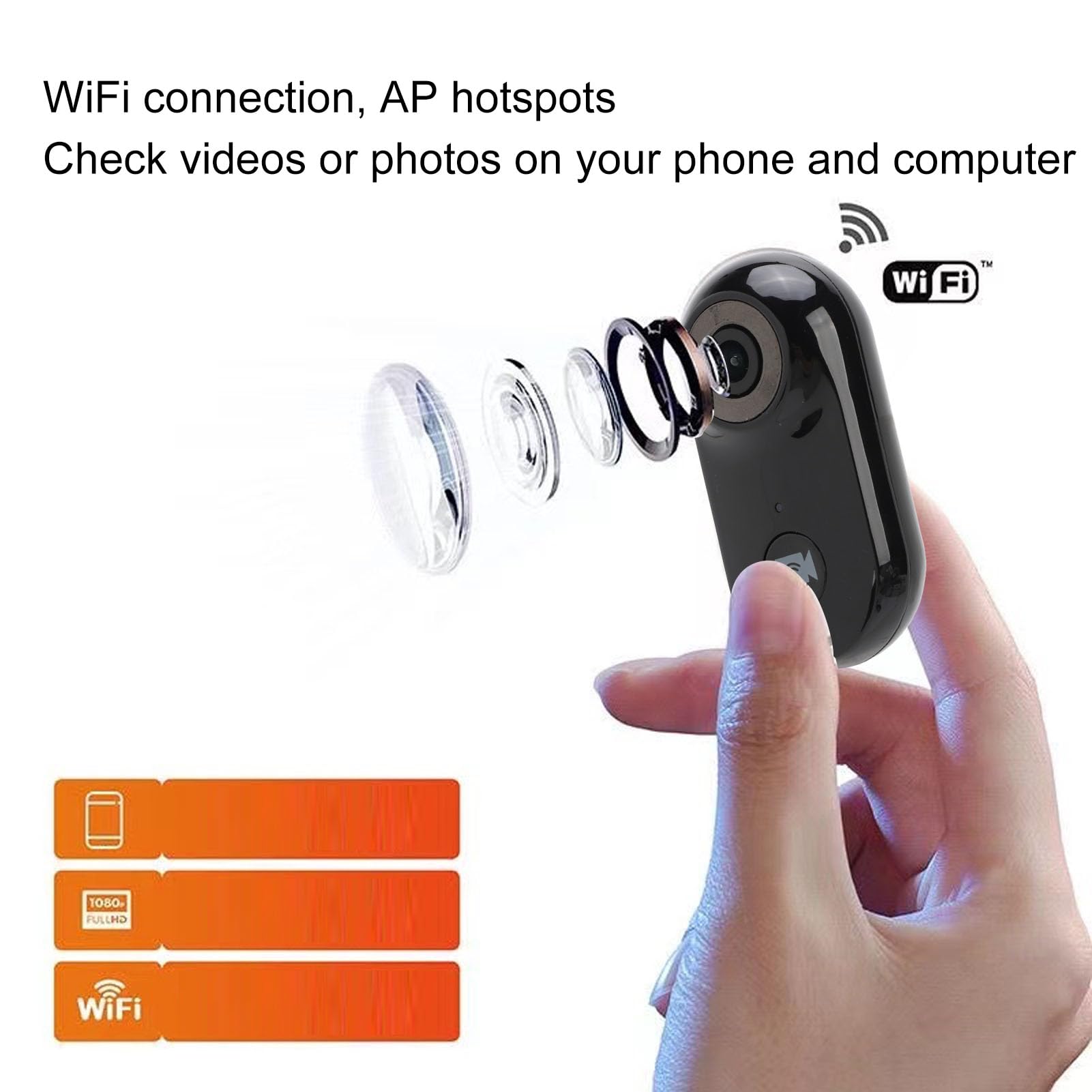 Kamera sportowa 1080P,kamera sportowa 2MP z tylnym klipsem,nagrywanie wideo,szeroki kąt 90 °,mini kamera ciała,kamera akcji małego psa kota(Black)