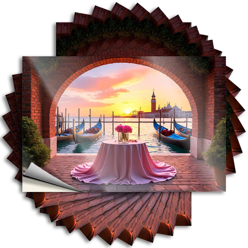 Romantic Dinner Setup Under an Archway with Gondolas in Venice Home Decor Gifts Snarky - Decals Hard Waterproof Decal(6X9CM)