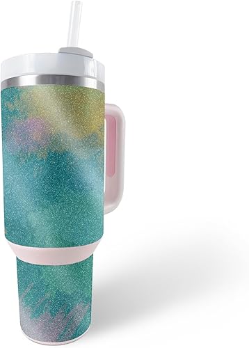 MightySkins - Vaso con purpurina brillante compatible con Stanley The Quencher H2.0 FlowState de 40 onzas, azul acuarela, acabado protector y