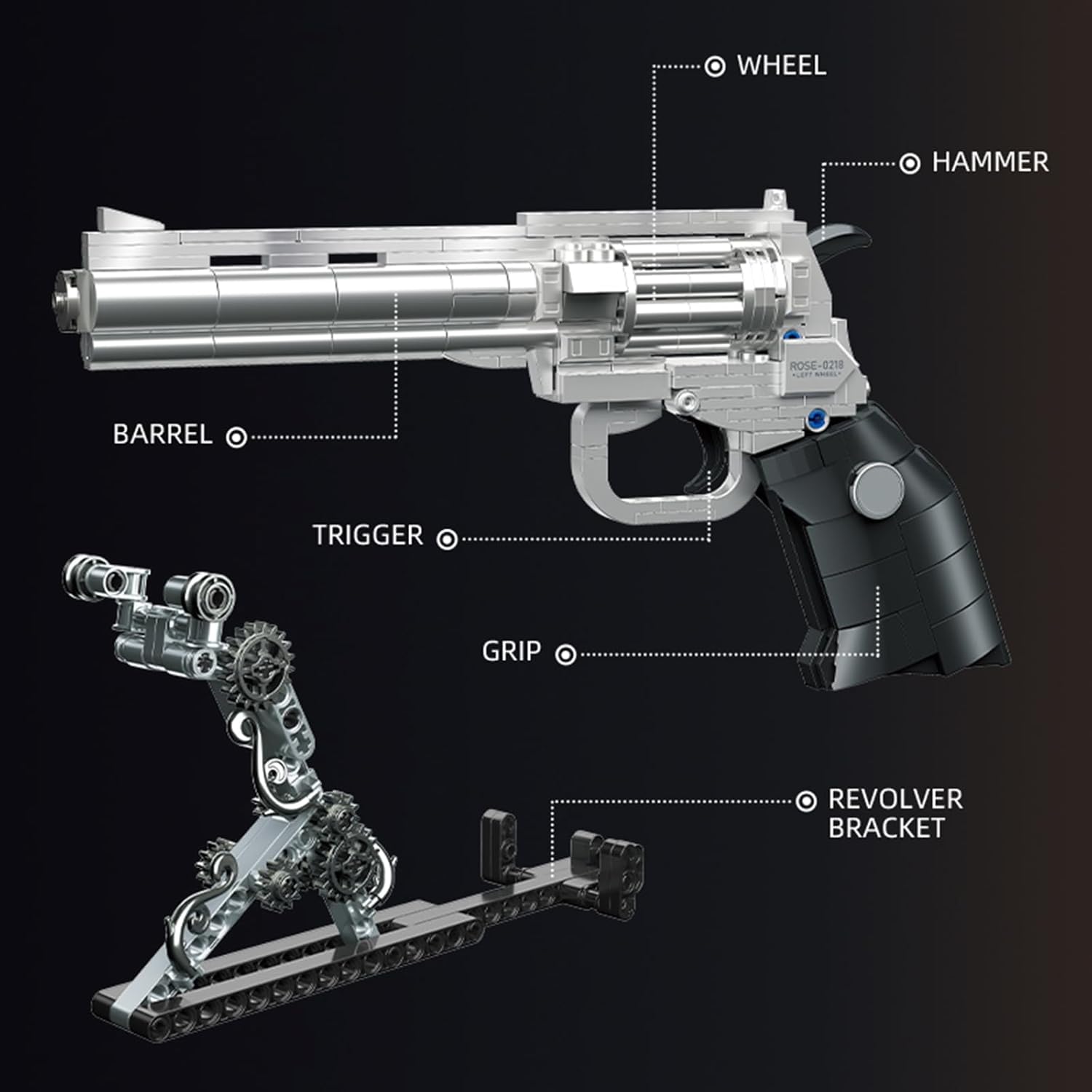 Building Blocks Gun Revolver Set, 631 PCS Brick Pistol Model Kit with Roses, Creative Mechanical Block Gun, Compatible with Lego 853792 Accessory Toy for Kid & Adults Home Decor