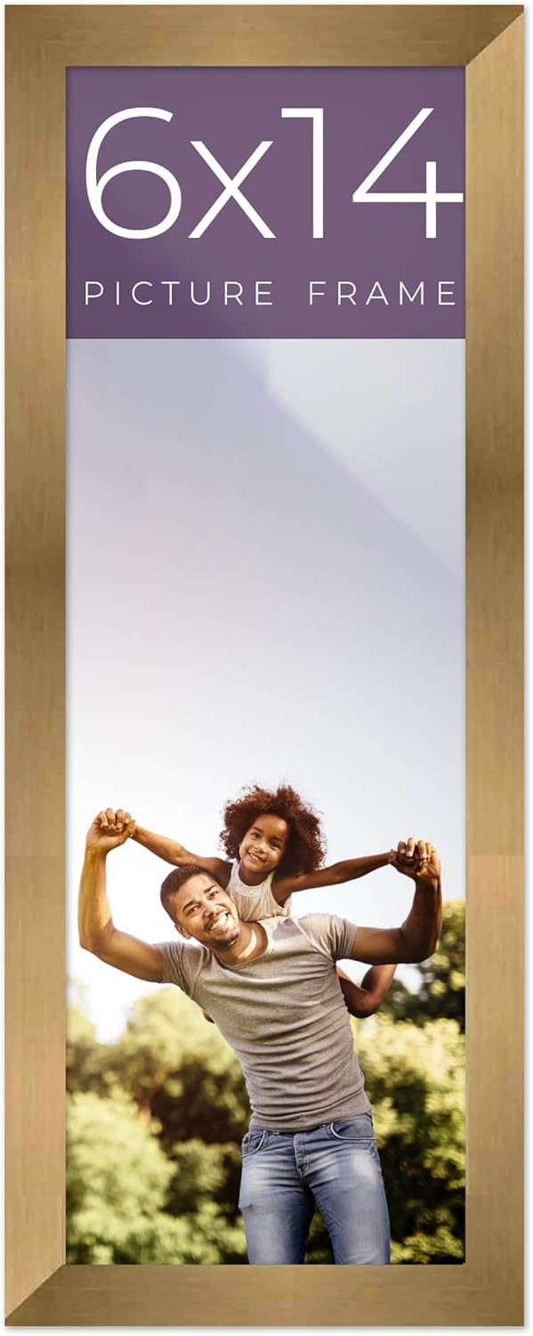 6x14 Frame Gold Bronze Solid Wood Picture Frame Width 0.75 Inches | Interior Frame Depth 0.5 Inches | Complete with UV Acrylic Plexiglass, Foam Board Backing & Hanging Hardware