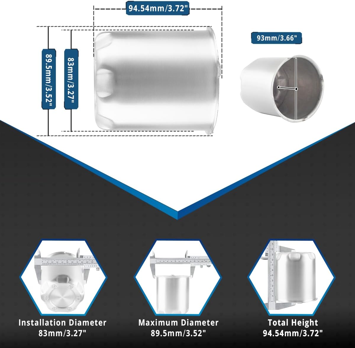 Wheel Center Caps Fit 3.27" Bore, 3.72" Tall Bearing Push Through Hub Cap, Clear-Coated Brushed Aluminum Wheel Caps for Trailer Truck RV(4 Pack)