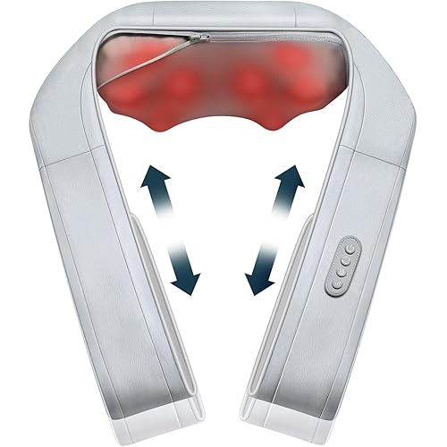 Nekteck Neck Massager for Pain Relief Deep Tissue, Shiatsu Back Massager with Soothing Heat, Electric Deep Tissue 3D Kneading Massage Tools for Shoulder Muscle, Adjustable Heat and Straps