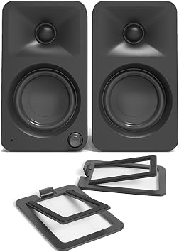 Kanto ORAMB Powered Reference Bluetooth Desktop Speakers - Black Pair S2 Angled Desktop Speaker Stands for Small Speakers - Black Pair 2023