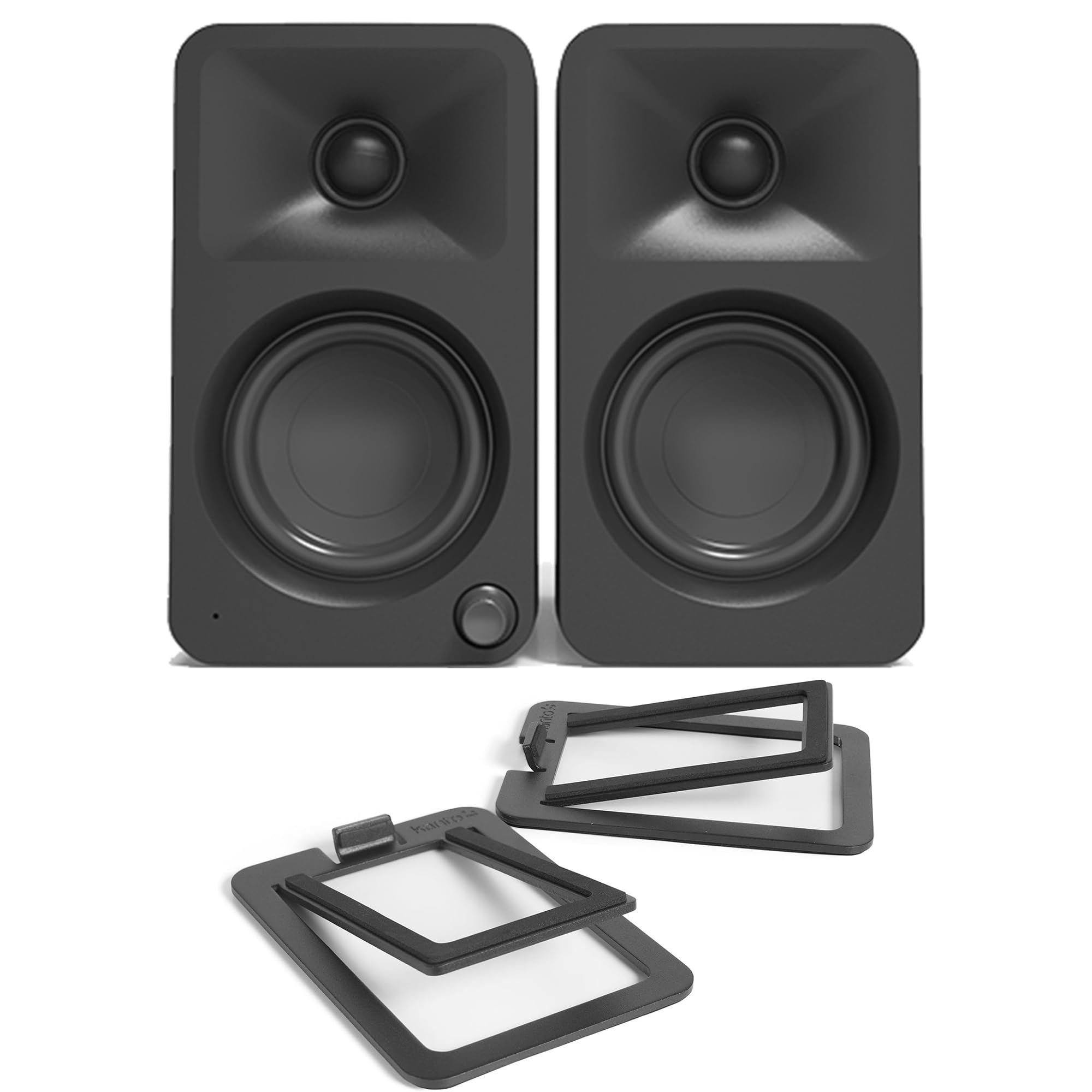 Kanto ORAMB Powered Reference Bluetooth Desktop Speakers - Black Pair S2 Angled Desktop Speaker Stands for Small Speakers - Black Pair (2023)