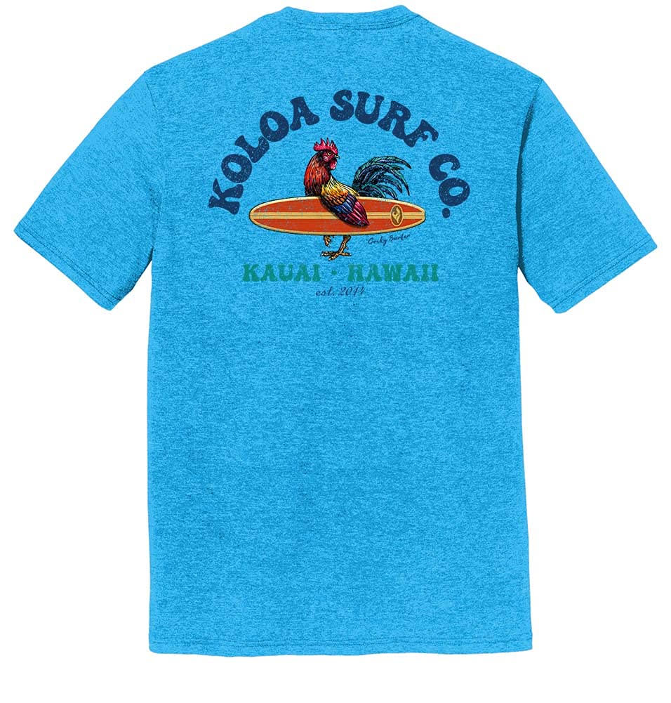Koloa Surf Company Men's Cocky Surfer Logo Tri-Blend Comfort Tees-XL-TurquoiseFrost/c