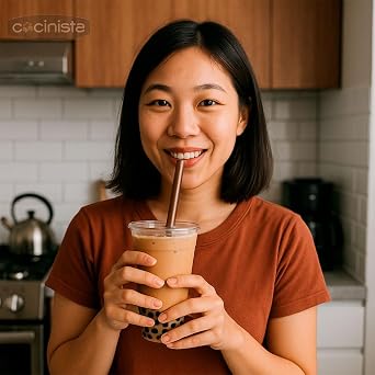 Bubble Tea Home Coffee Kit 4 Beverages with Tapioca Pearls and Coffee Flavor Syrup, Straws Included, Ready in 15s
