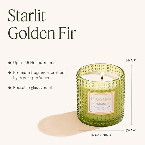 Miniatura 6 de LA JOLIE MUSE Vela de Navidad, vela de abeto dorado iluminada por estrellas, madera de cedro, pachulí, bálsamo de abeto, cera de soja natural de 10