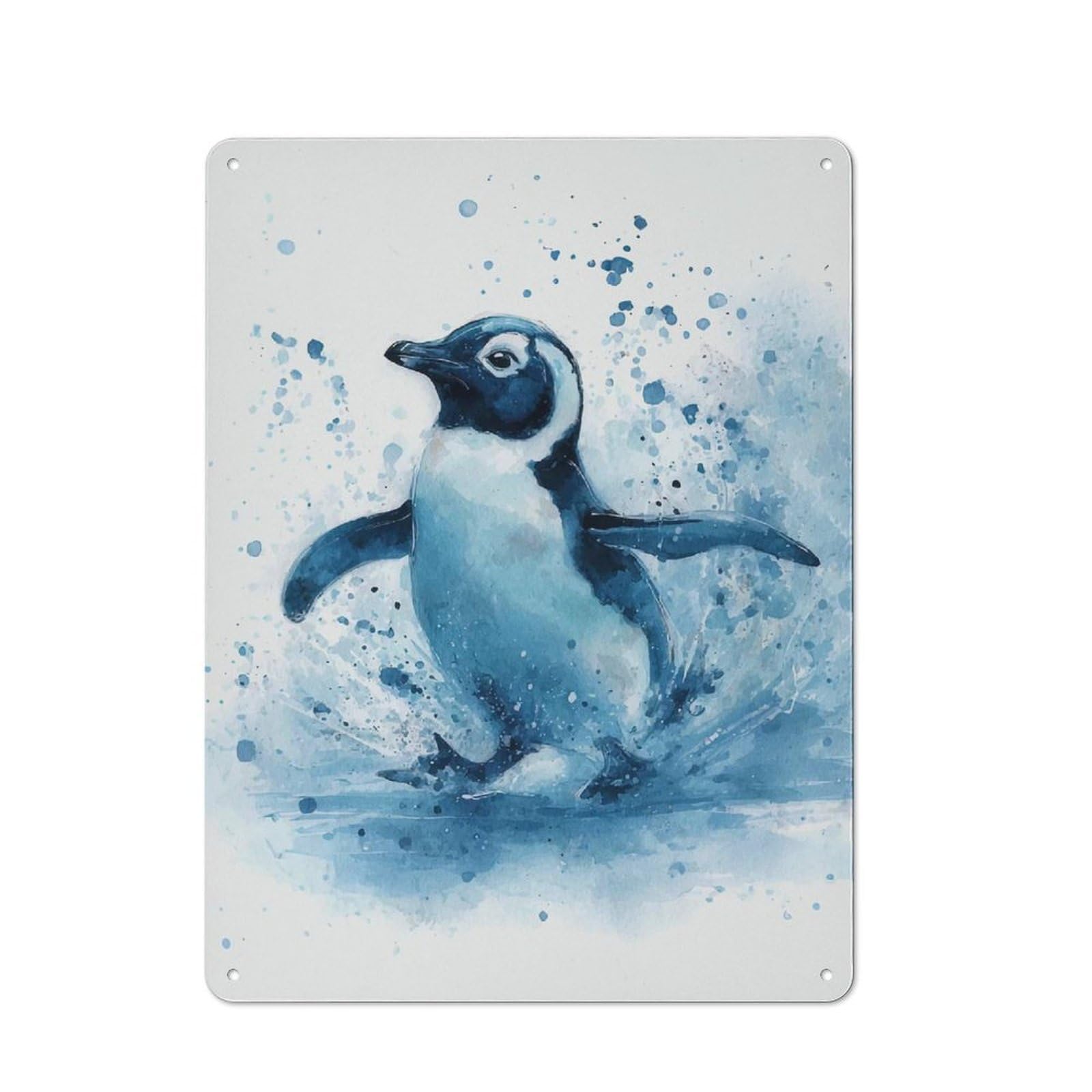 Junmoney Style-17 Watercolor Penguin Splashing Rustic Metal Sign 40X30cm, Country Vintage Country Wall Plaque For Cottage, Kitchen, Hallway Or Breakfast Nook