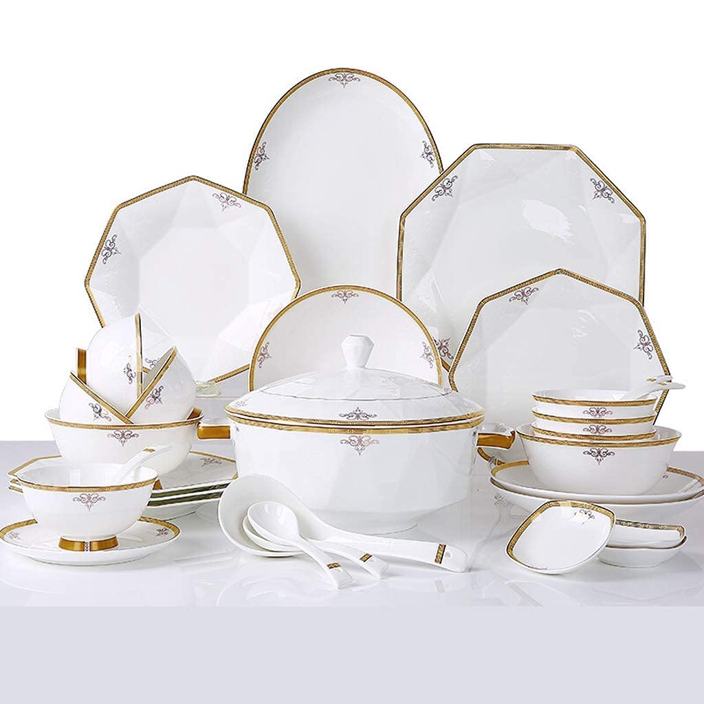 H3TF5J Zestaw stołowy China China, ośmiokątny składany porcelanę, 56 sztuk ceramicznych zastawy stołowej, nietoksyczne i zdrowe kości Chiny, wielofunkcyjne zastawa stołowa gospodarstwa domowego