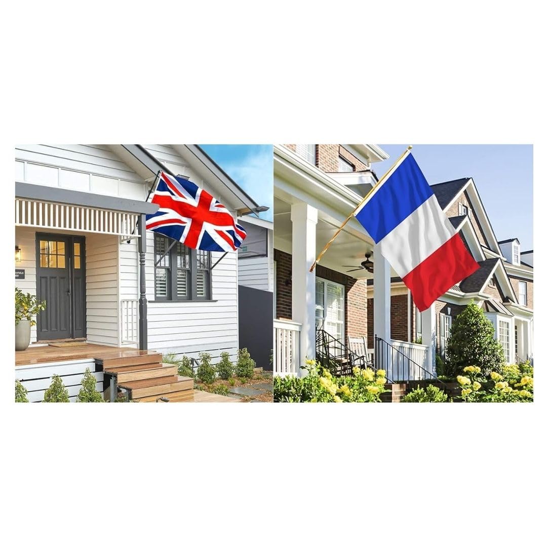 France & British Union Jack Flag 5ft x 3ft with 20m Red, White & Blue Triangular Party Bunting - Image 4
