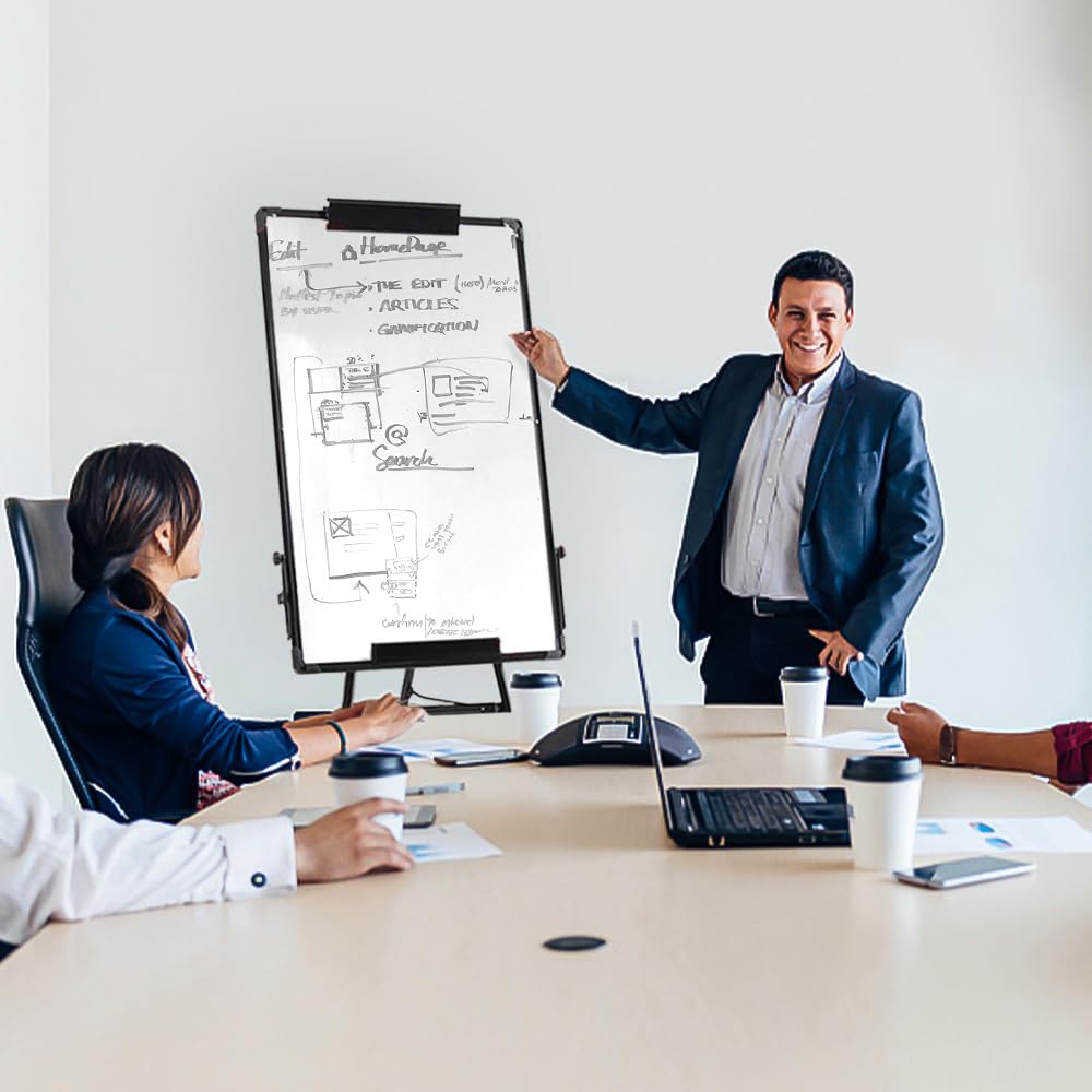 Homewell Whiteboard mit Ständer 100x70 cm, Flipchart-Ständer-Whiteboard, Höhenverstellbar, Stativ, Flipchart Magnetisches White Board mit Whiteboard-Marker, Schwamm und 6 Magnete