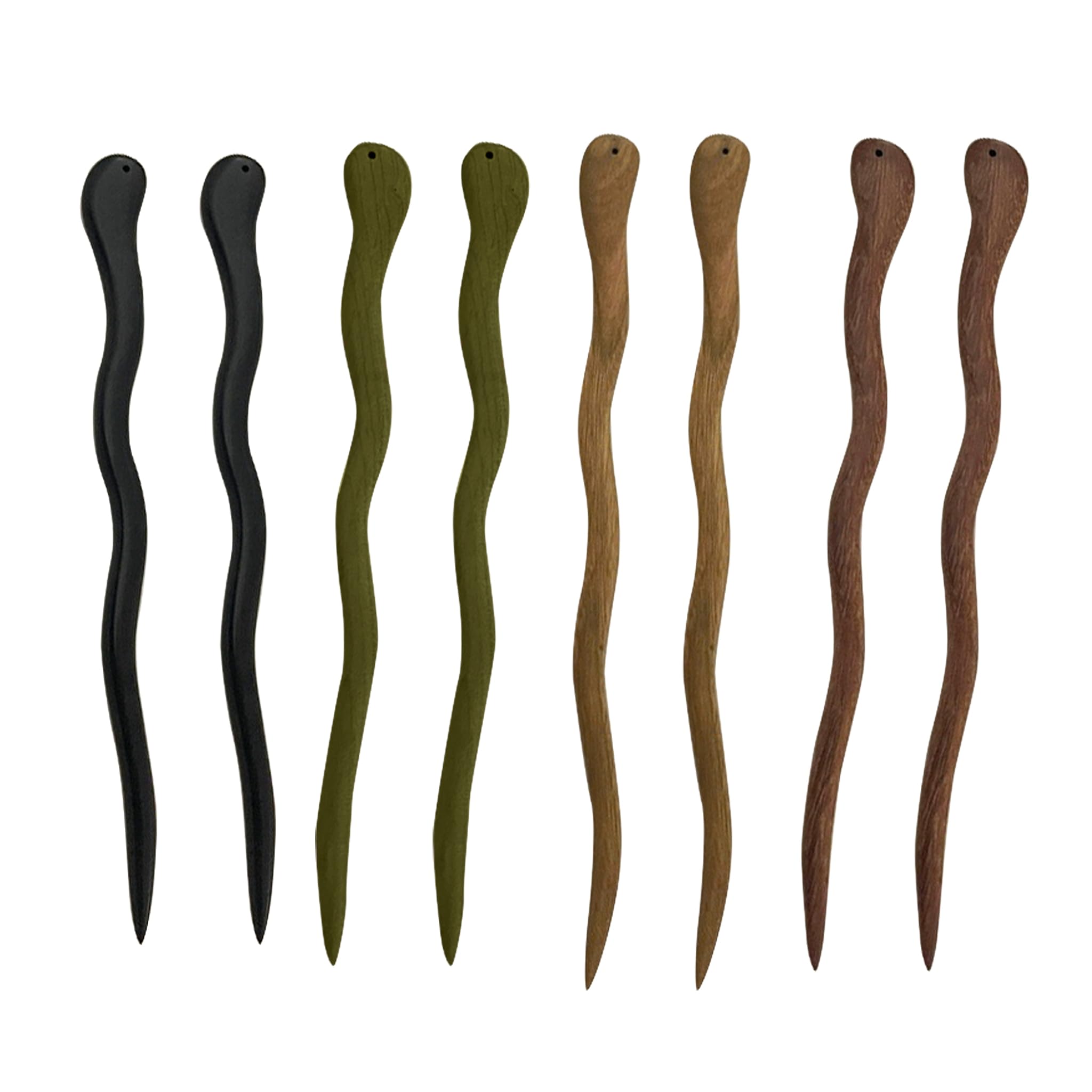 HAMILO Wooden Kanzashi Hand Made Simple Single Hair Accessory Wooden Kanzashi Set of 8 : Beauty