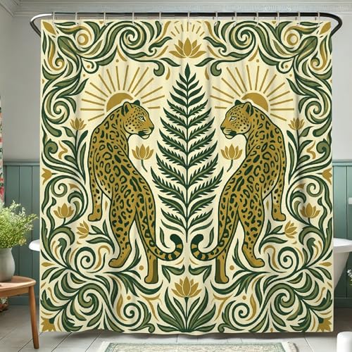Rideau de douche étanche anti-éclaboussures 183x183 cm avec tapis vert et motifs plantes - 5