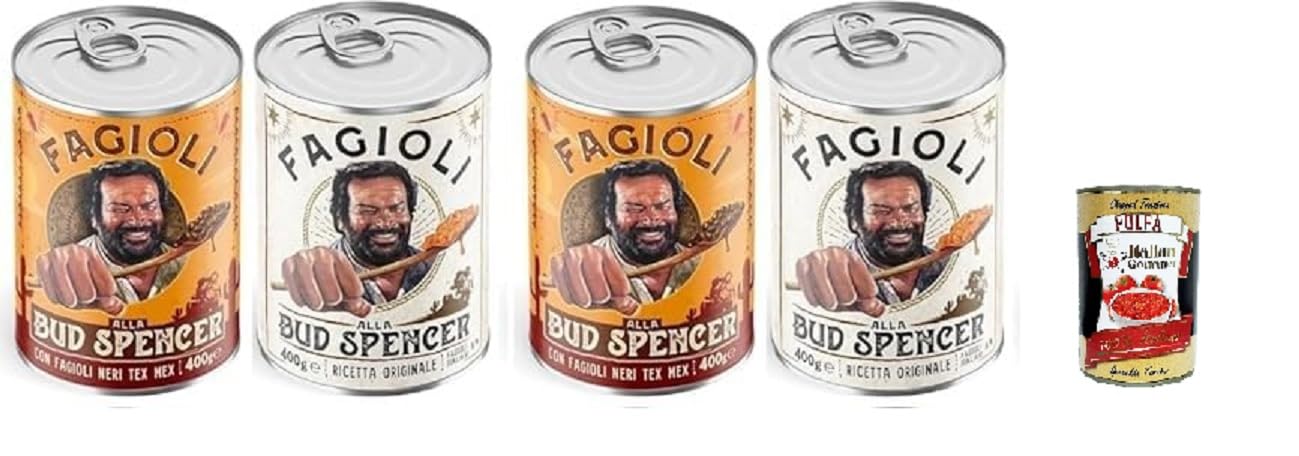 Fagioli alla Bud Spencer Testpaket Tex Mex und Borlotti, Bud Power- Bud-Spencer-Tex Mex Bohnen fertig zum Probieren 4 x 400gr + Italian Gourmet polpa 400g