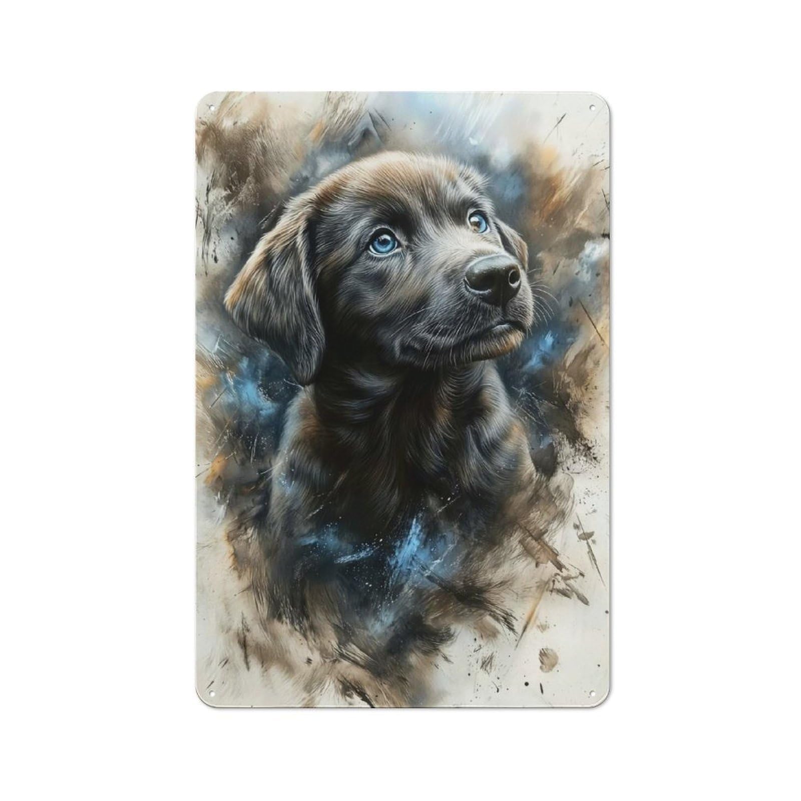 Junmoney Puppy Labrador Portrait Retro Metal Plaque 30X20cm For Dining Room Or Kitchen, For Kitchen, Dining Room And Home Bar Wall Decor
