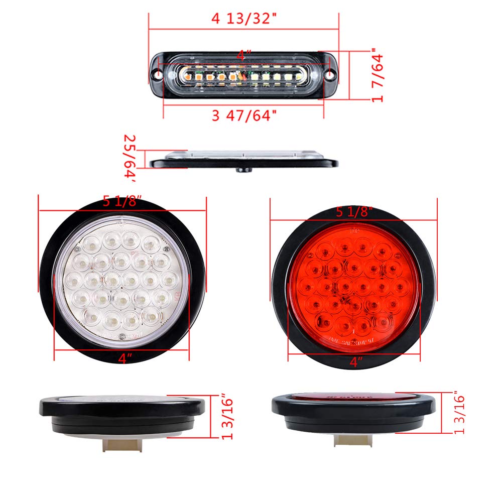 Astra Depot 4pcs Amber White 10-LED Warning Emergency Flashing Strobe Light Bar and 4X (2X RED Brake Stop Running + 2X White Back-up Reverse) 4