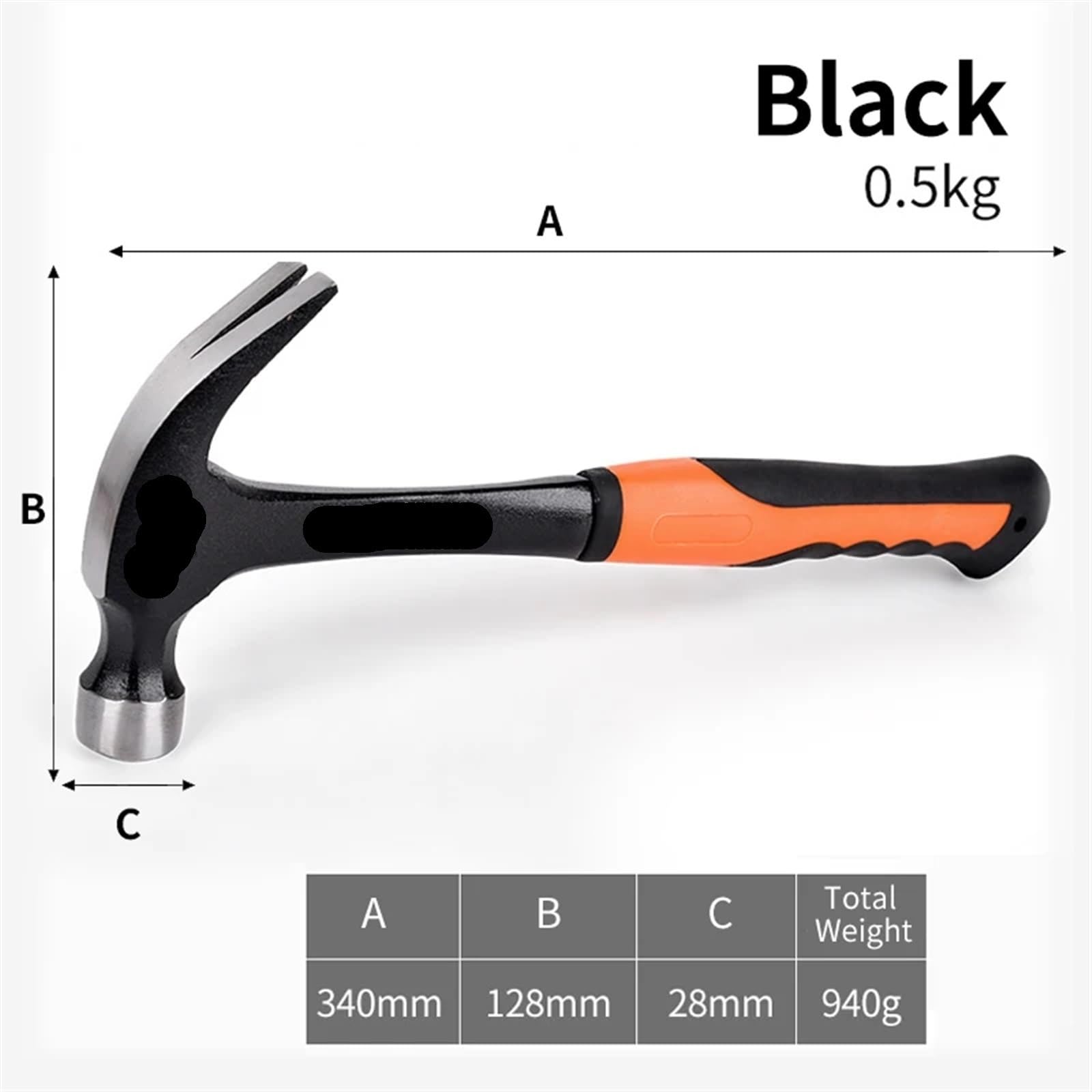 Martelli ad Artiglio Martello Multifunzione Antiurto in Acciaio, utensile Manuale, Martello a Artiglio Magnetico for la Lavorazione del Legno, Martello for Chiodi for la casa(Black 0.5kg)