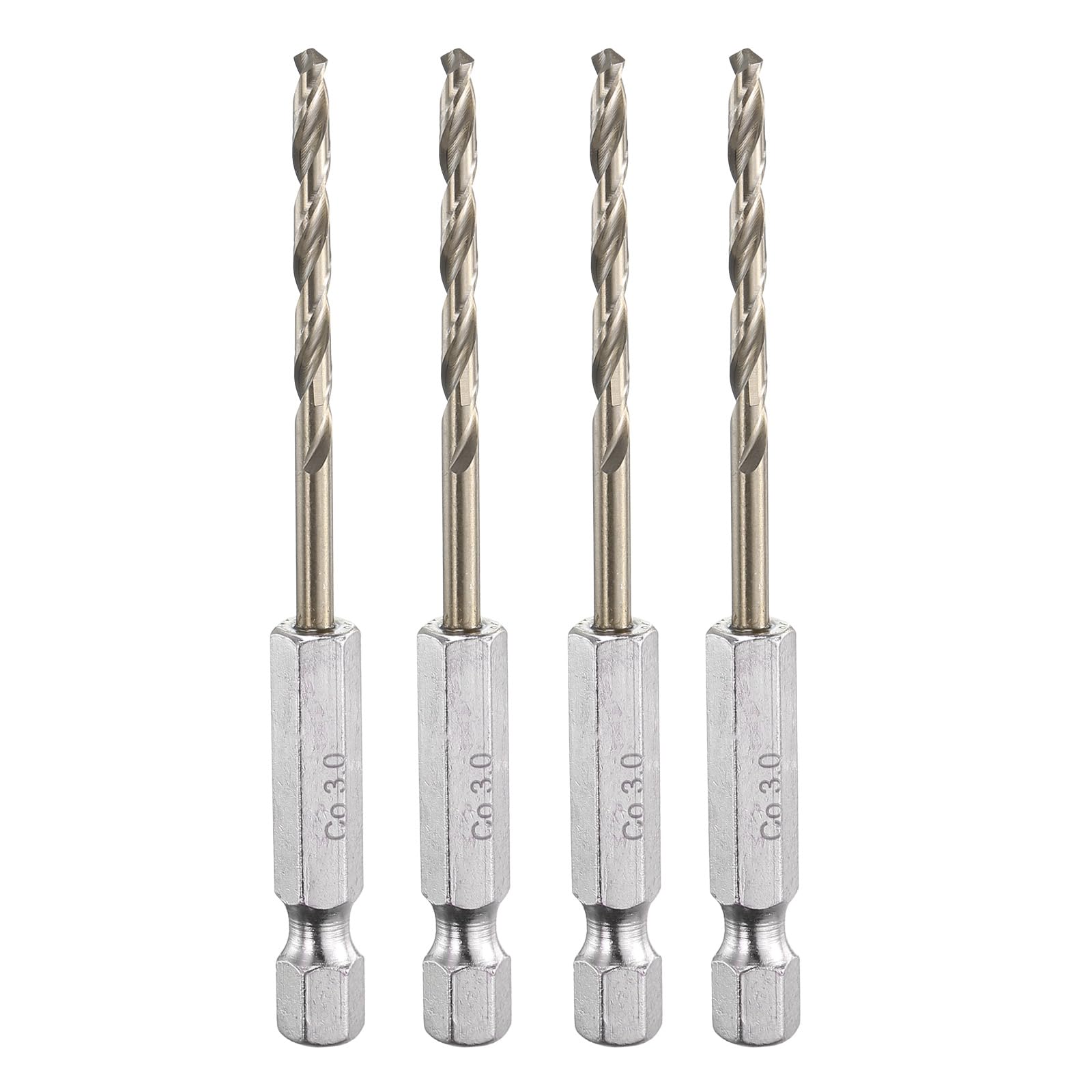QUARKZMAN 4 Piezas Barrenas Helicoidales de Cobalto de Acero de Alta Velocidad M35 de 3 mm de Diámetro con Vástago Hexagonal de Cambio Rápido de 1/4" para Metal, Acero, Aleación de Zinc
