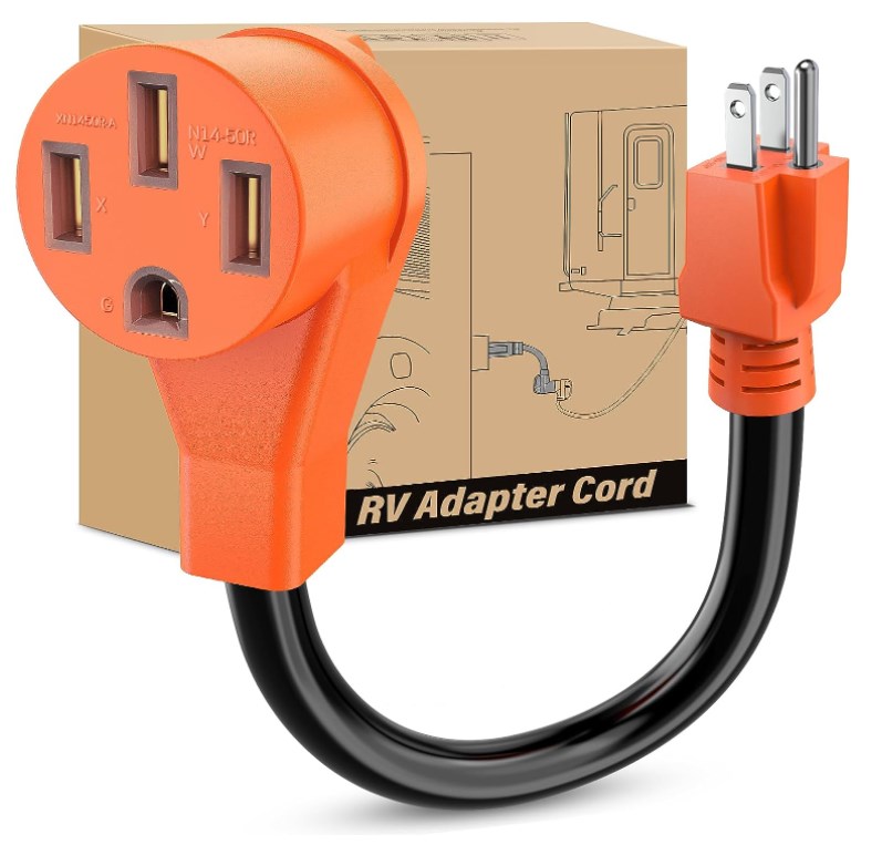 Image of Nilight RV Power Adapter Cord 15 Amp to 50 Amp 110V Pure Copper Heavy Duty Dog Bone Plug 10 Gauge Wire 5-15P to 14-50R 15M /50F Weatherproof Cord for RV Camper Caravan Van Trailer