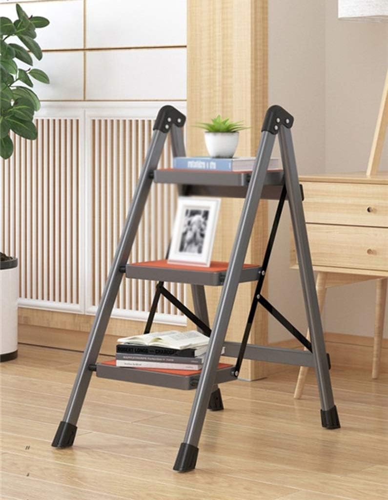 Step Stool Non-Slip Iron Ladder, Unilateral Folding Ladder Dormitory Safety Ladder Three Step Ladder Two Step Ladder Step Ladder/Green/39.5X64X82Cm