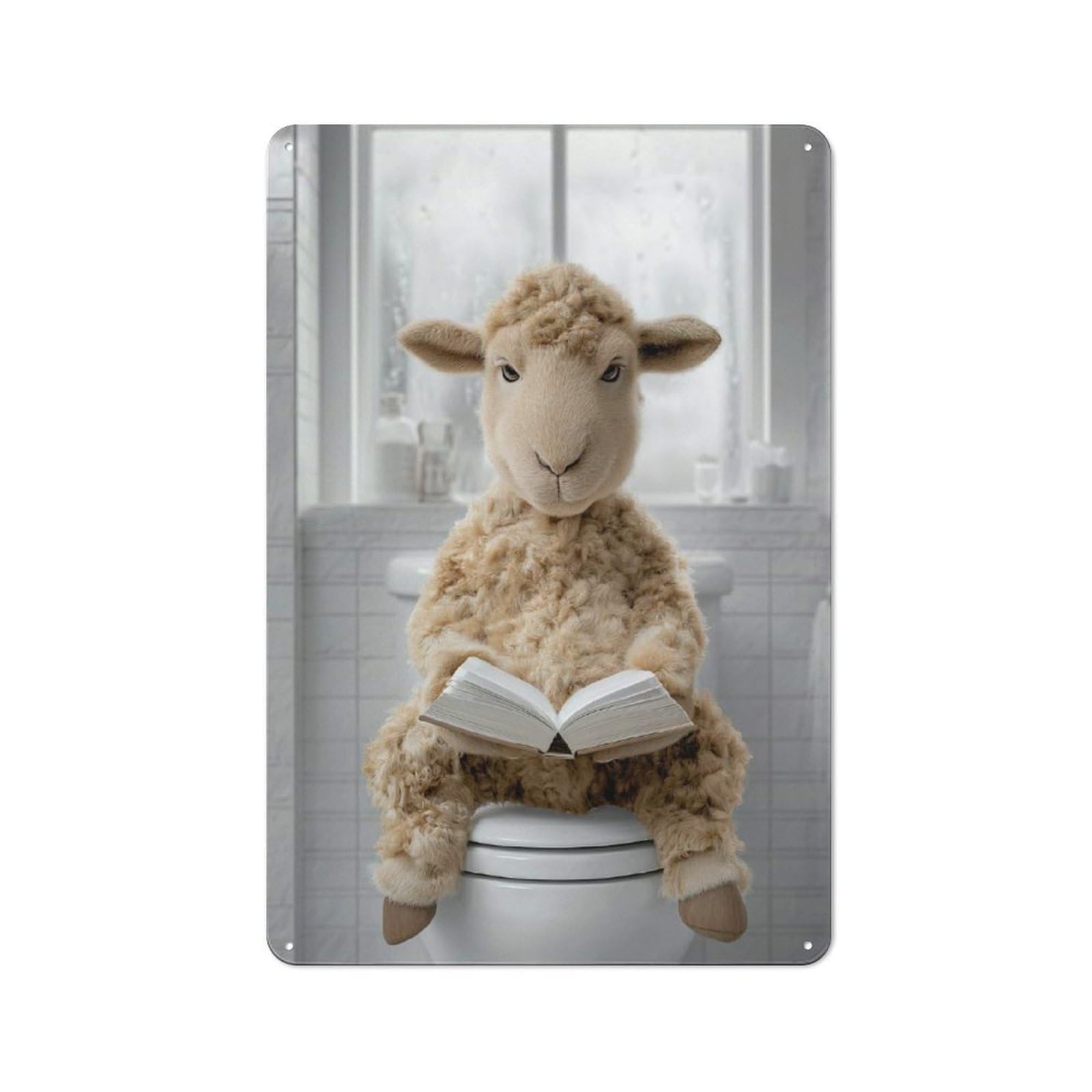 Junmoney Style-3 Sheep Reading A Book On A Toilet Everyday Metal Wall Decor 30X20cm, Vintage Metal Sign For Hallway, Home Bar, Garage Or Study