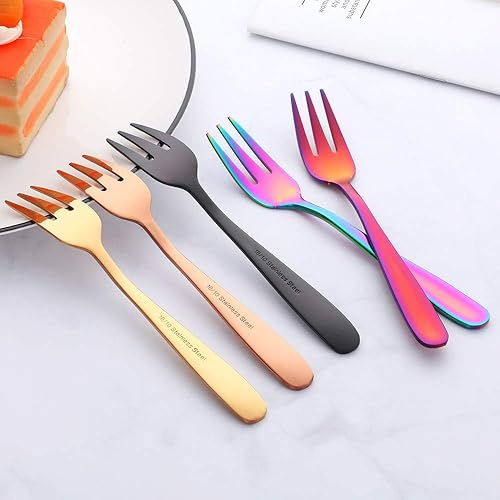 Miniatura 7 de Buyer Star Juego de 8 tenedores pequeños para aperitivos de acero inoxidable 18/10, tenedores para postres de sabor multicolor de 5.4 pulgadas con