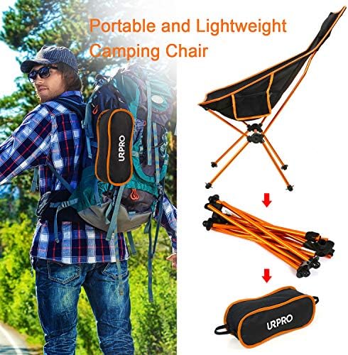 URPRO Outdoor Camping Chair Portable Lightweight Folding Camp Chairs with Headrest & 2-sided Pocket High Back for Outdoor Backpacking Hiking Fishing Travel Picnic