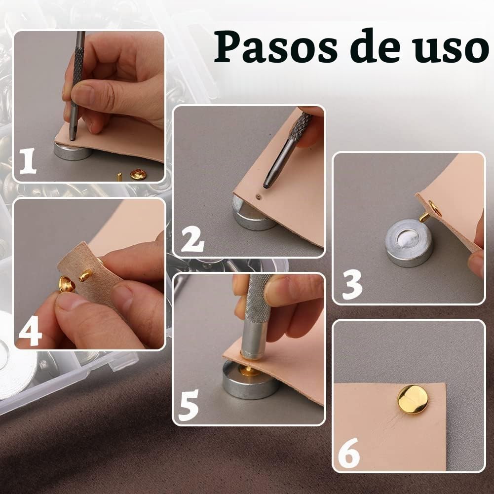 300 Set Juegos de Remaches de Cuero de Doble Tapa 3 Tamaños Perno de Metal Tubular con Herramientas para Cuero Artesanías, Sombreros, Jeans, Zapatos, Chaquetas, etc.