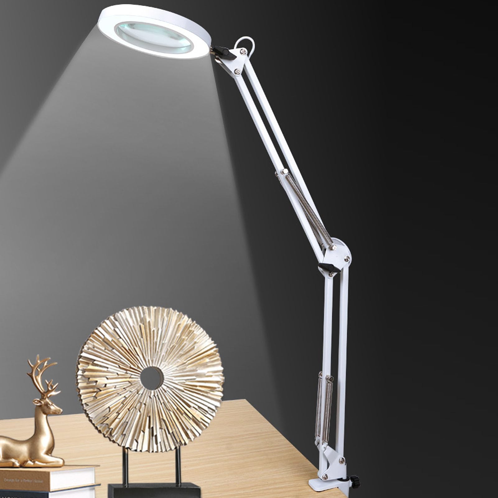 Lampada da Scrivania a LED con Lente D'ingrandimento 5X Illuminazione Gradevole per gli Occhi Luminosità Regolabile Interfaccia USB Morsetto Resistente Regolabile a 360 Gradi 72